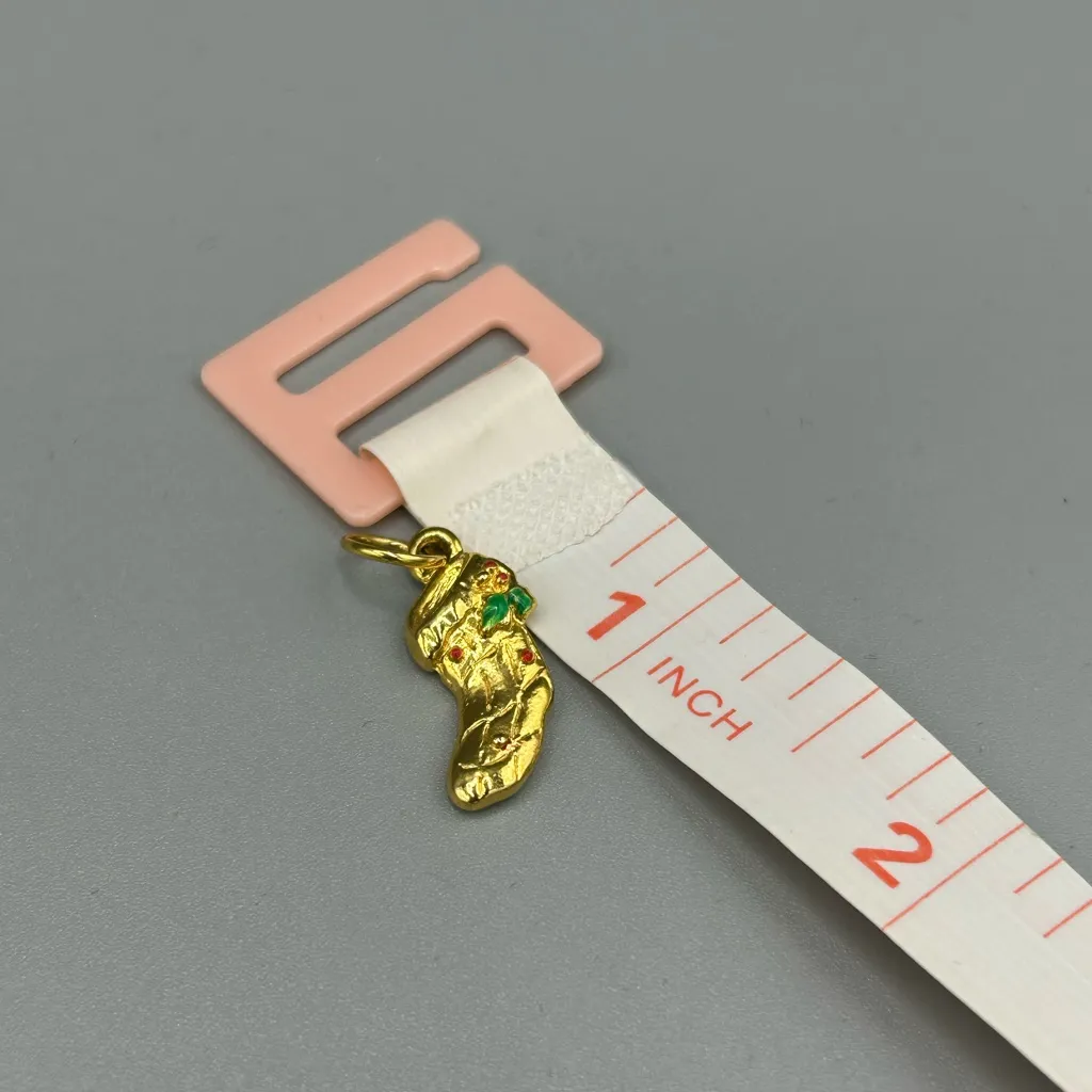 Vintage Gold Tone Stocking Charm Enamel Holiday Pendant Non - Image 4