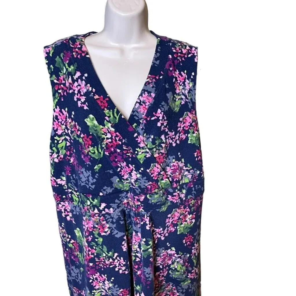 Lands End Long Sleeveless Floral Dress Faux Wrap Around Bodice Plus Size 3X u Blue - Image 2