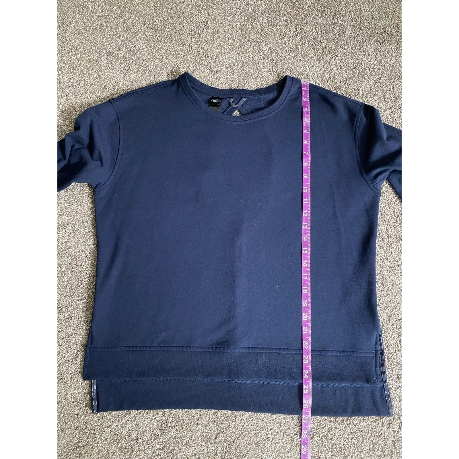 Victoria Sport Navy Open Back Sweatshirt Size M Drop Shoulder Long Sleeve - Image 5
