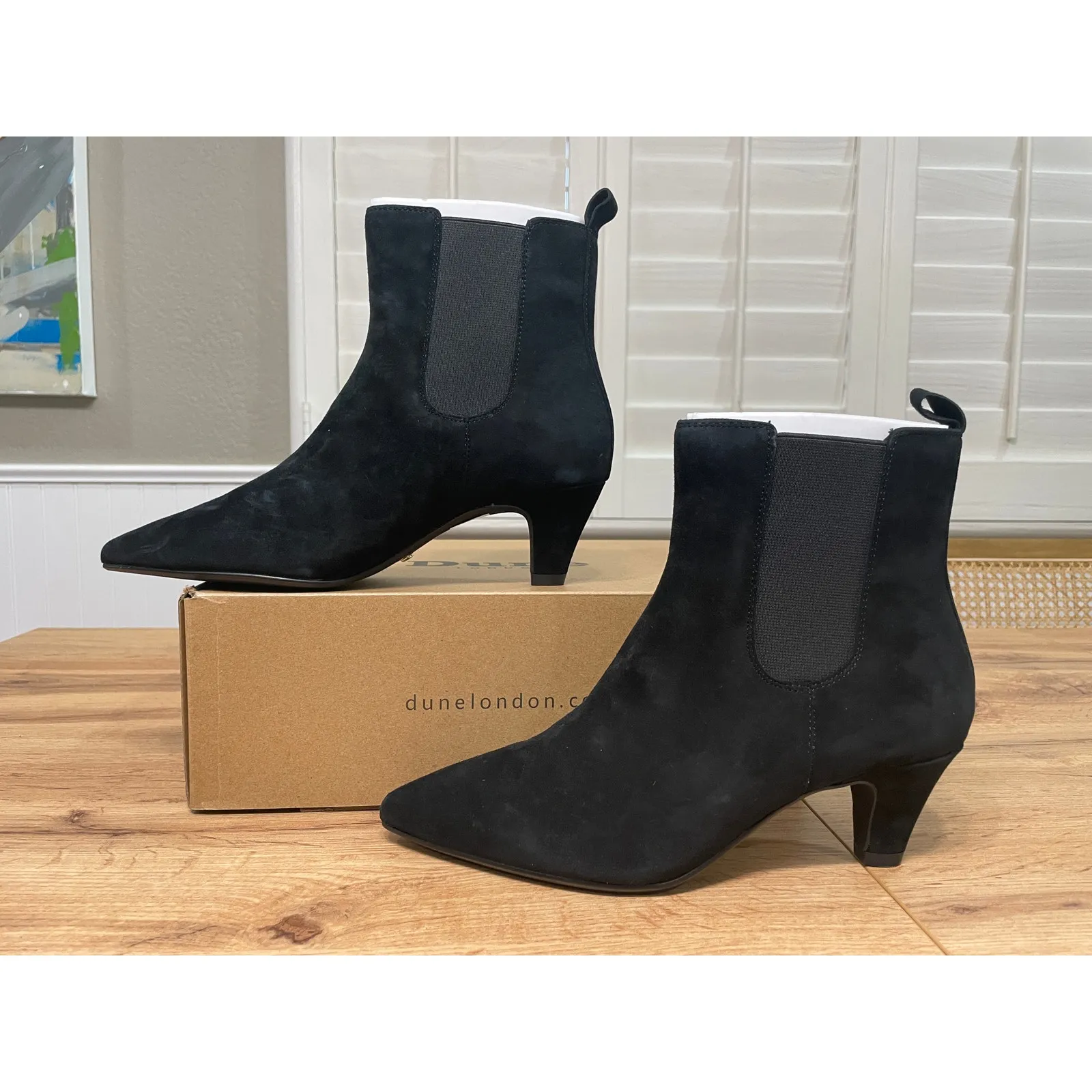 Dune London Comfort Kitten Chelsea Ankle Boot Black Suede Sz 7.5/8 US 38 EU NIB - Image 3