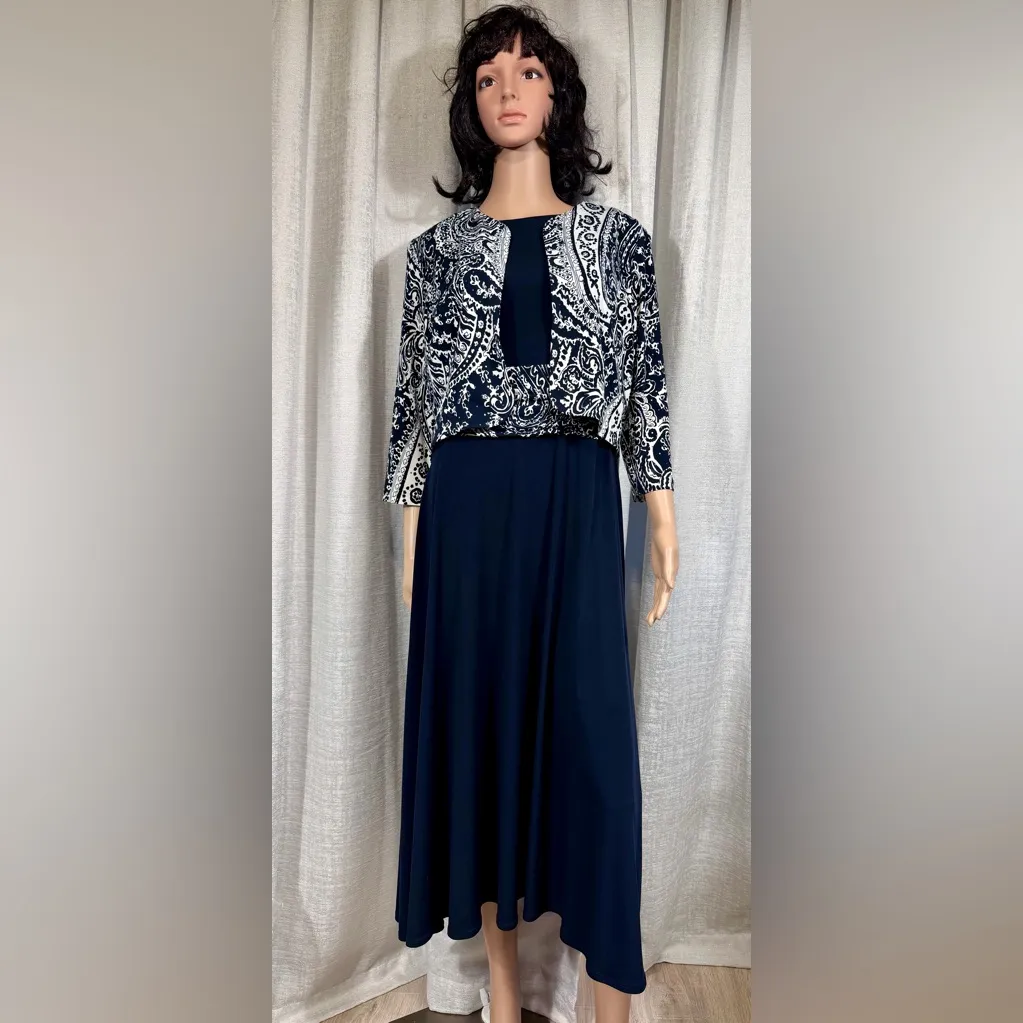 👗 Jessica Howard Navy Blue Paisley Print 2-Piece Midi Dress Set – Size 12 - Image 2