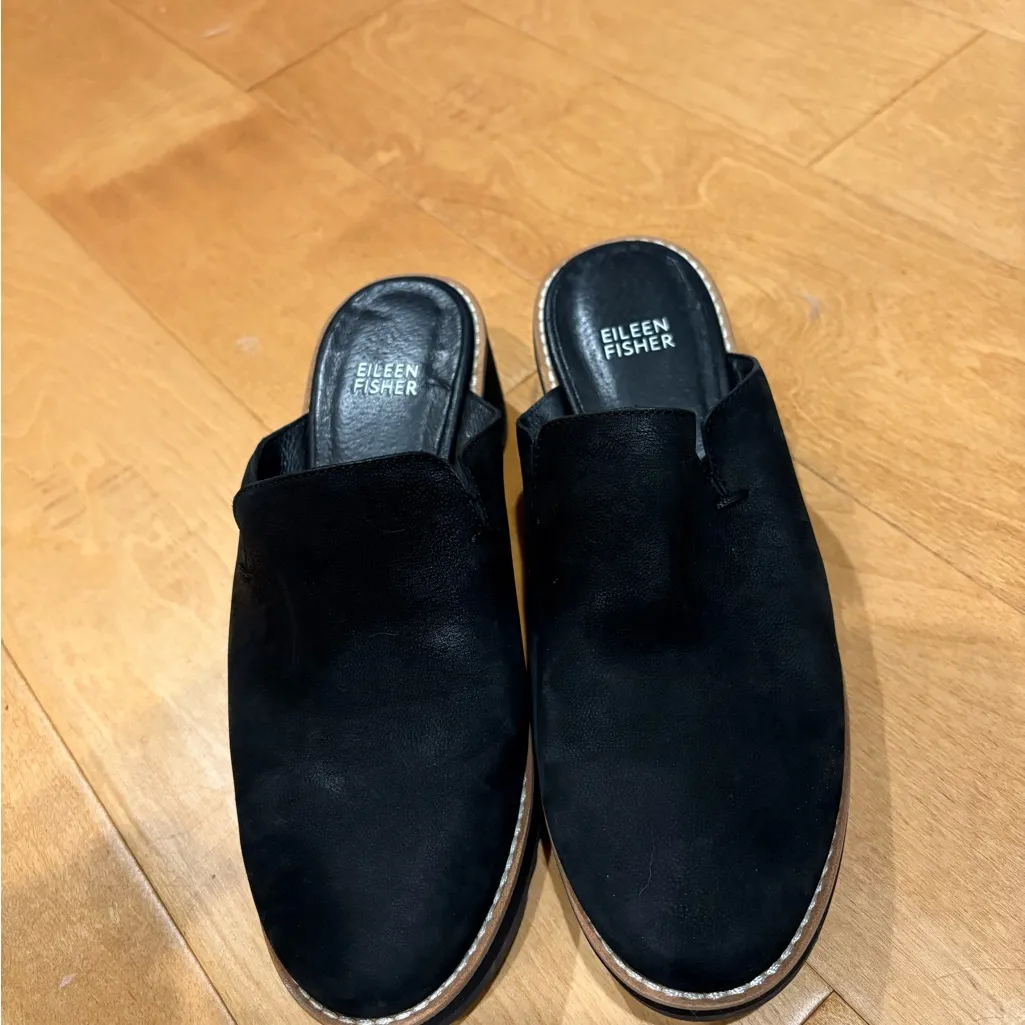 Eileen Fisher Loti black tumbled nubuck leather wedge mule shoes 8.5 - Image 3