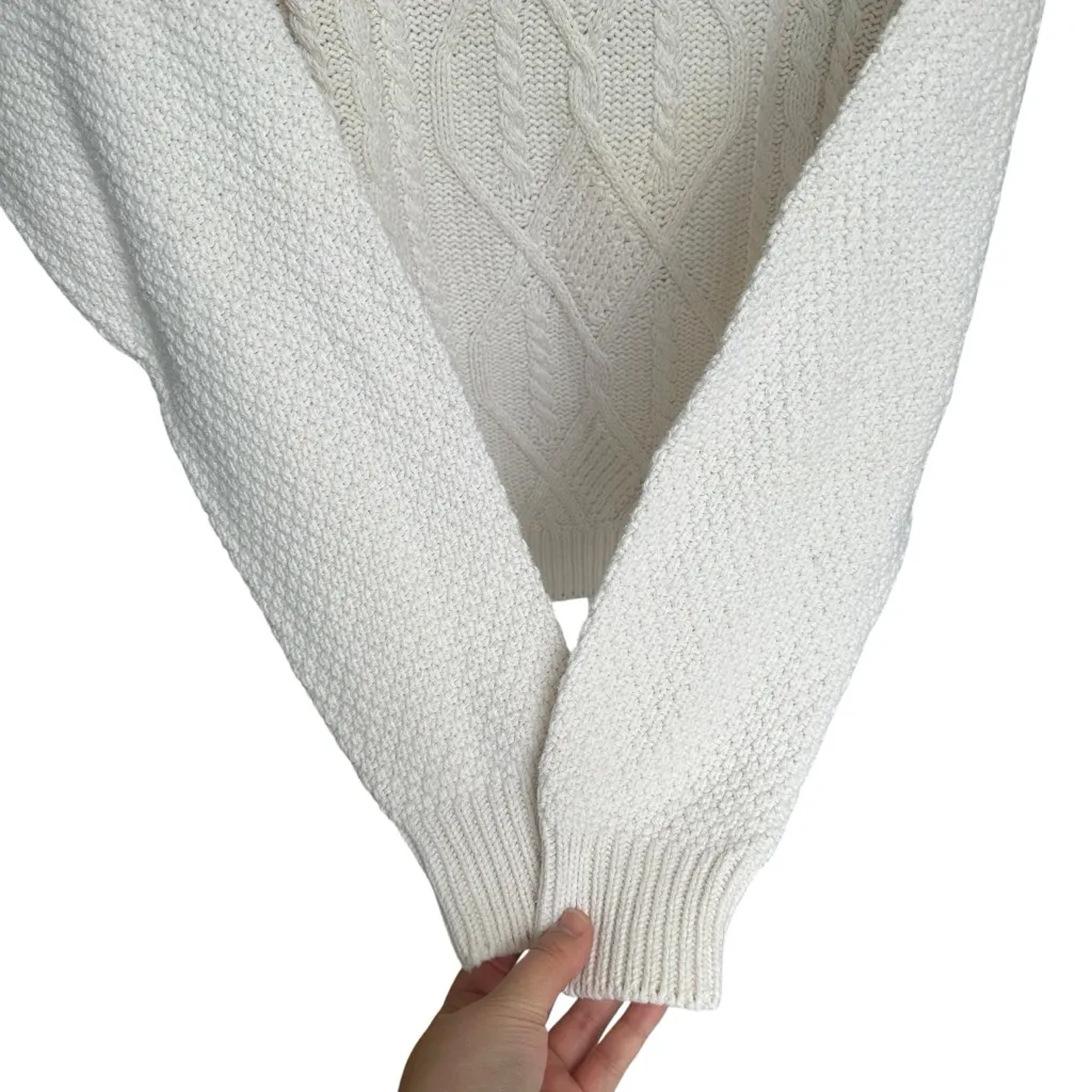 Vintage 90s Fisherman Style Cable Knit Turtleneck Sweater Ivory Cotton USA L White Size XL - Image 6