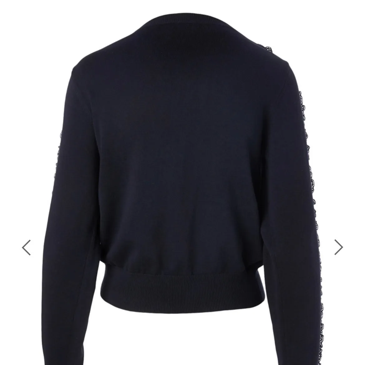 See By Chloe Dark Navy Lace Trim Ruffle Sleeve Crew Neck Sweater XS - Image 3