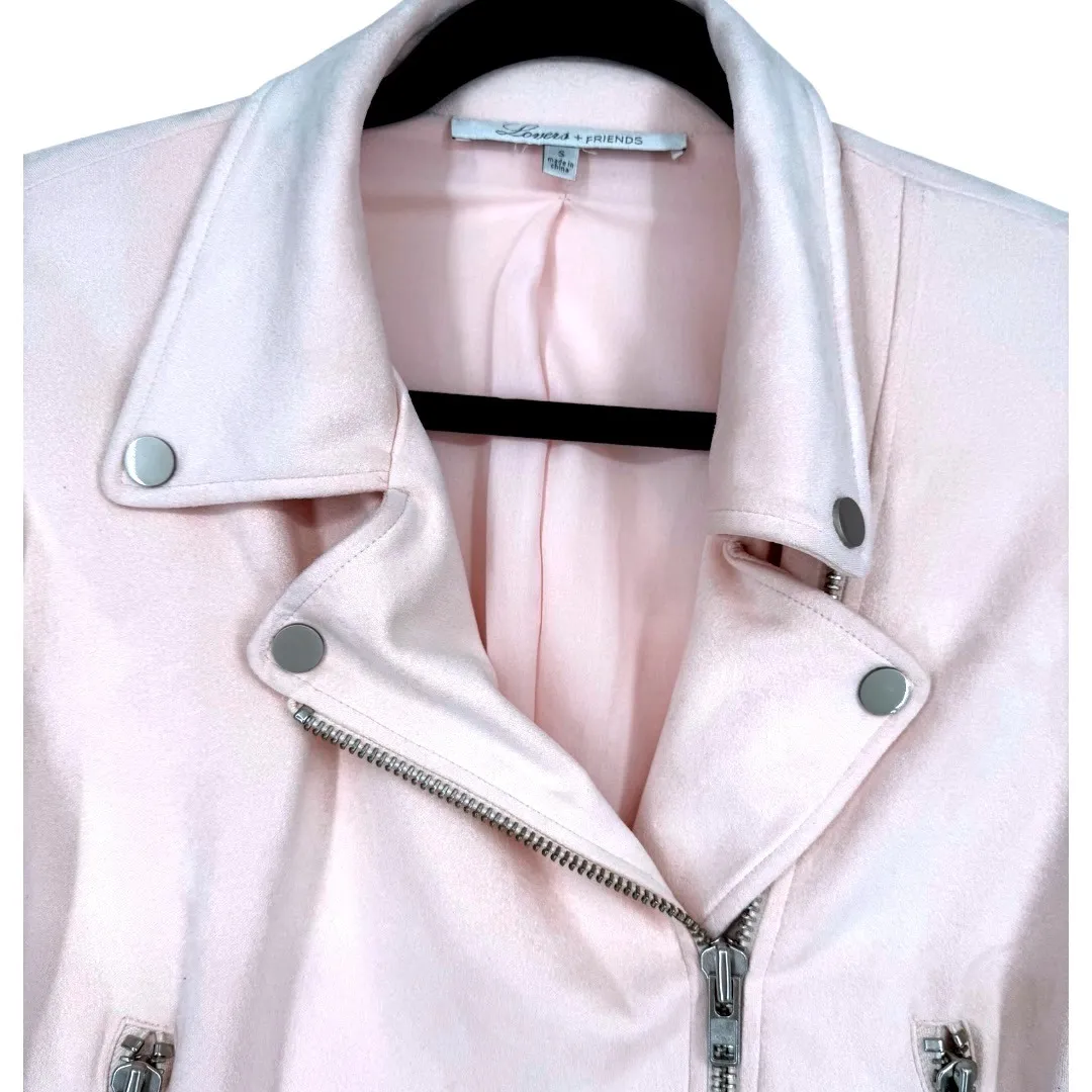 NWT LOVERS + FRIENDS Leon Moto Jacket Faux Suede Blush Pink Biker Style Sz Small - Image 7