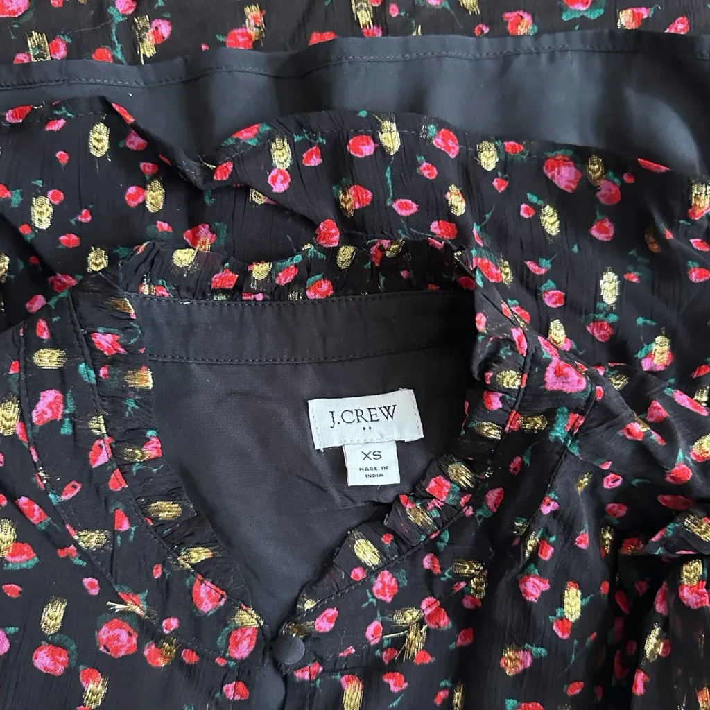 J.Crew Ruffleneck Flutter-Sleeve Top Red Black SZ XS Key Hole Button - Image 6