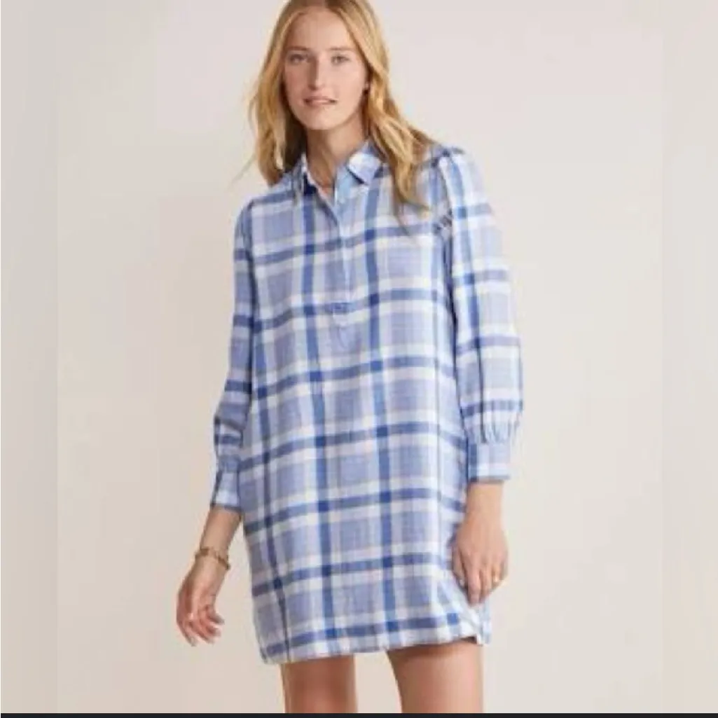 Vineyard Vines Blue and White Plaid Pajama Dress size Large Wool Blend - Image 2