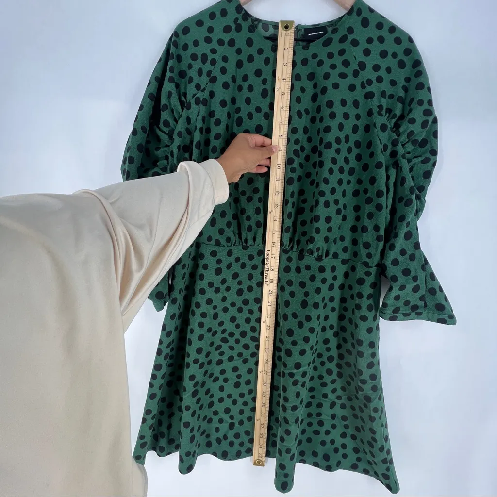 Who What Wear Green & Black‎ Rucked Sleeve Polka Dot Dress XL - Image 14