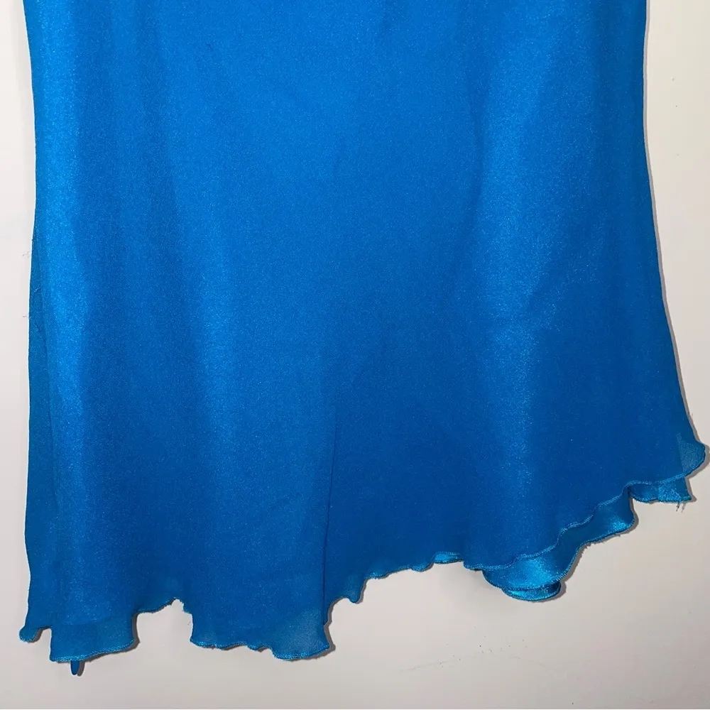 Blue Silk Beaded Sequin Babydoll Triangle Tank Top Blouse Small - Image 7
