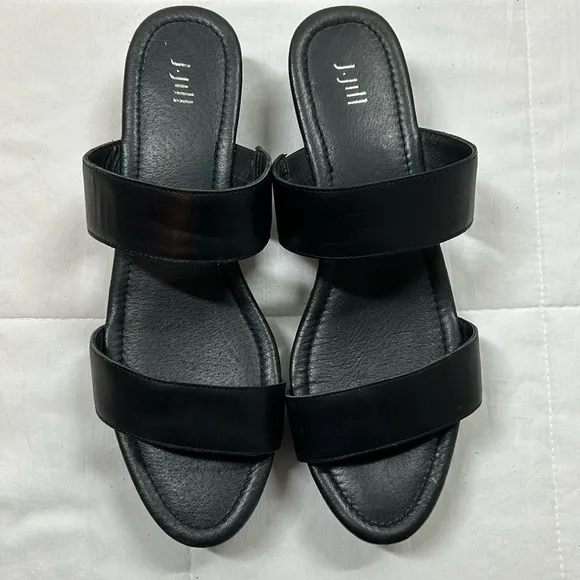 J. JILL Black Leather Platform Sandal Slip On Size 10M - Image 2