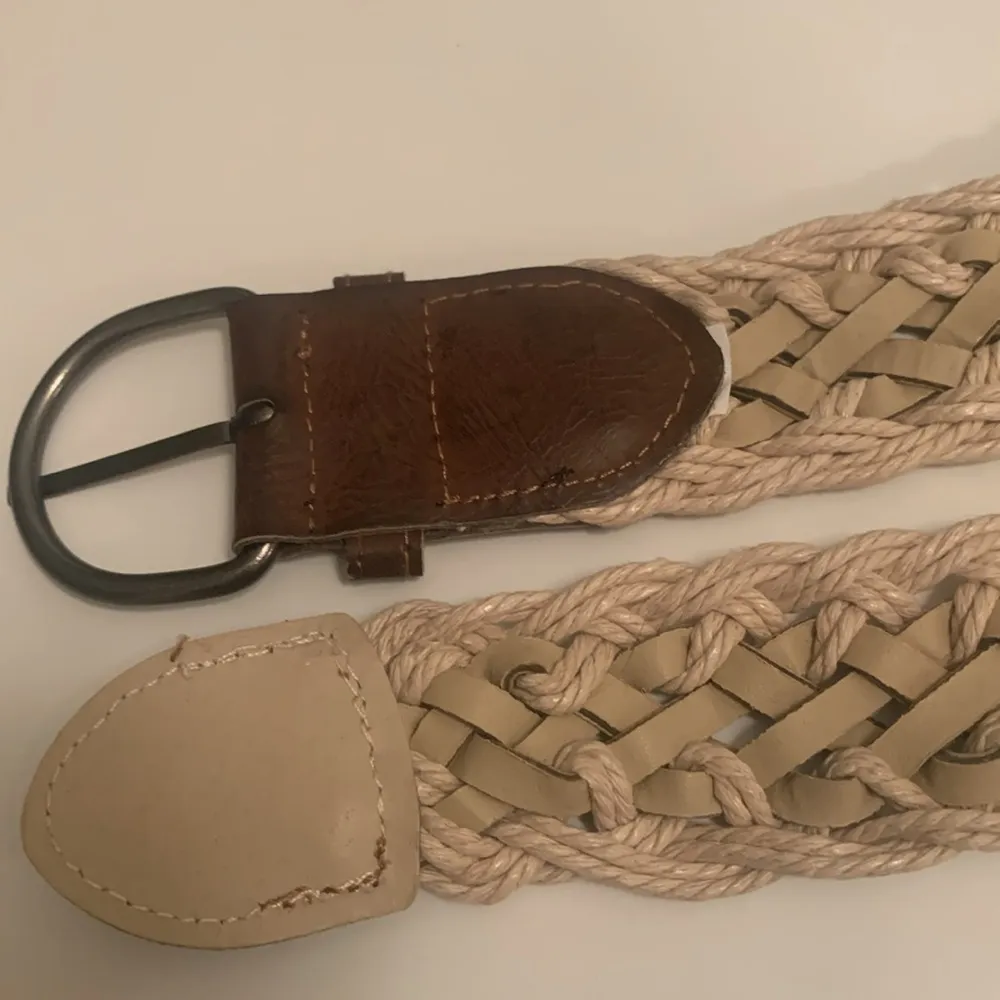 BELT BROWN LEATHER AND TAN BRAIDING WEAVED BELT SILVER BUCKLE - Image 4