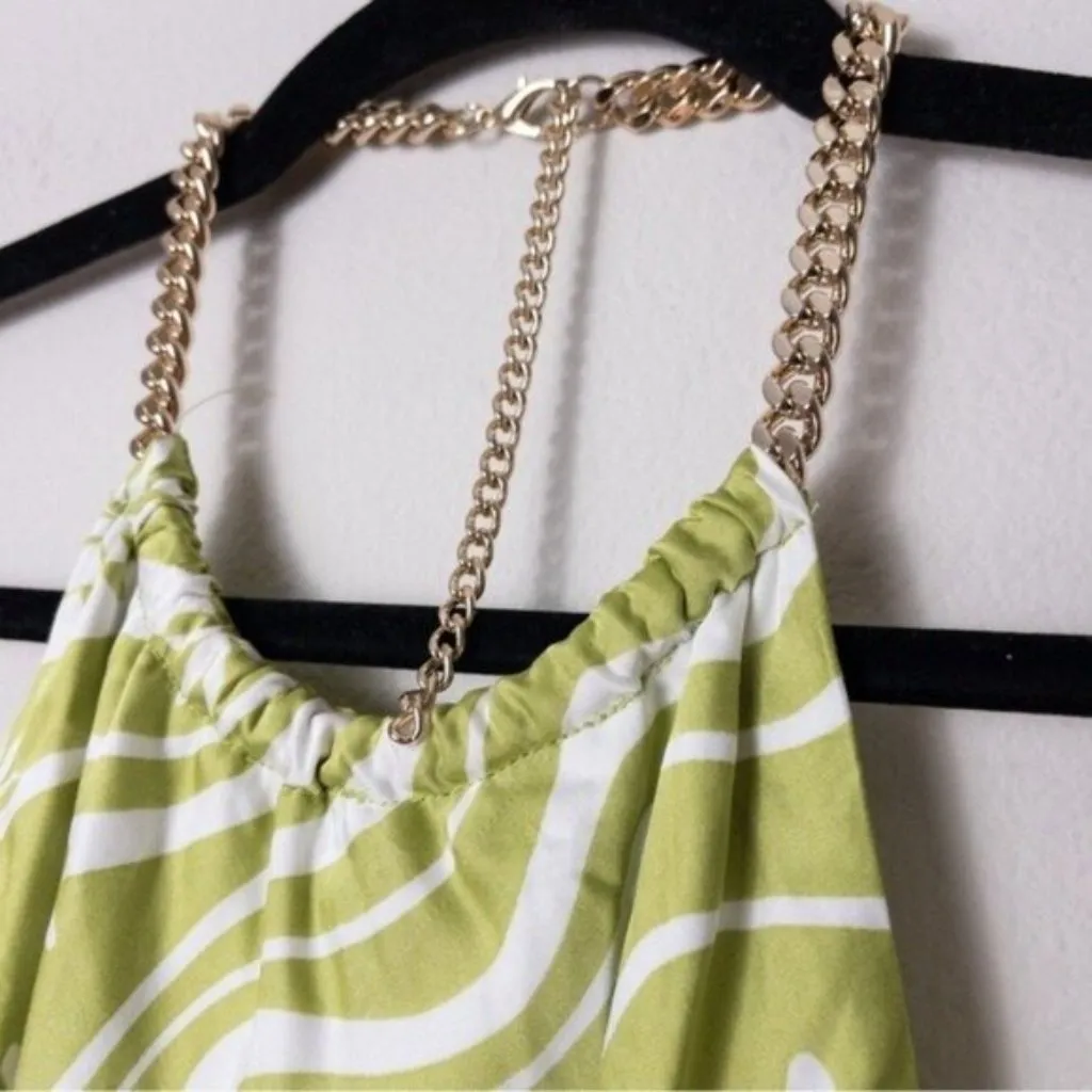 NEW ASTR The Label Quinta Retro Halter Chain Mini Dress M Celery Floral Mabel - Image 6