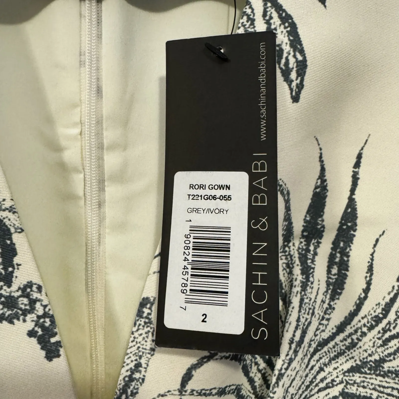Sachin & Babi Rori Gown Grey Toile Print Ivory Maxi Dress Sleeveless Size 2 NWT - Image 6