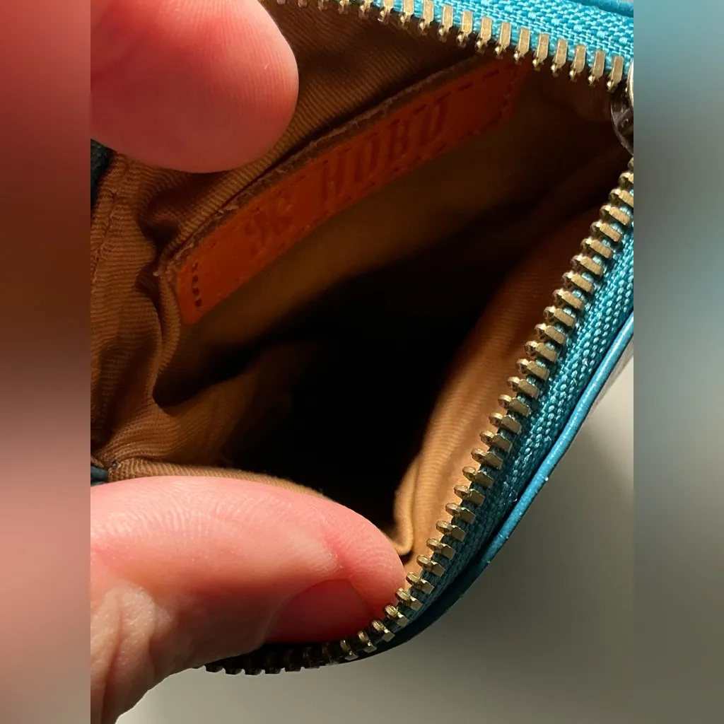 Vntg Rare Blue Hobo International Clip 2 Sided Zip Leather Coin Purse Wallet - Image 5