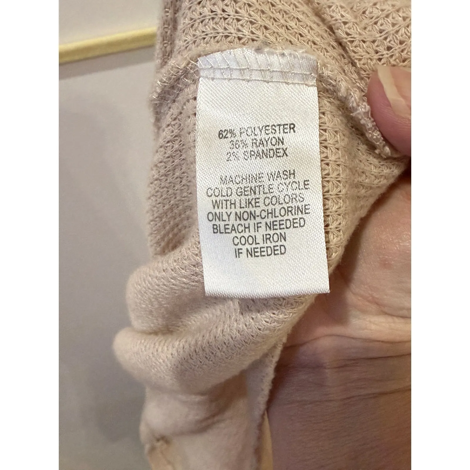 Lulus Womens Beige Waffle Knit Long Sleeve Top XL Thumb Holes - Image 3