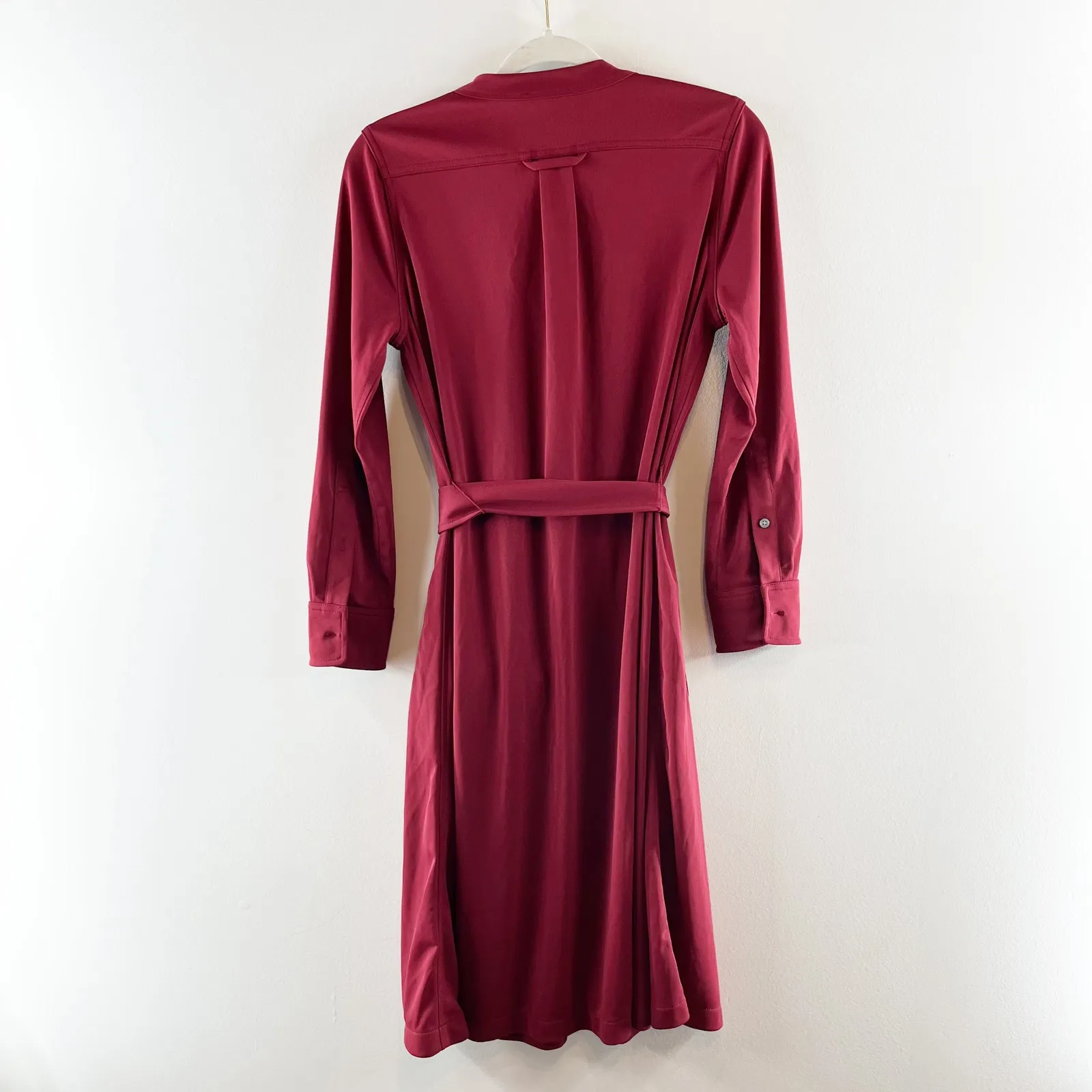 J. Crew Long Sleeve Belted Midi Shirt Dress Maroon Burgundy Red Medium Petite - Image 4