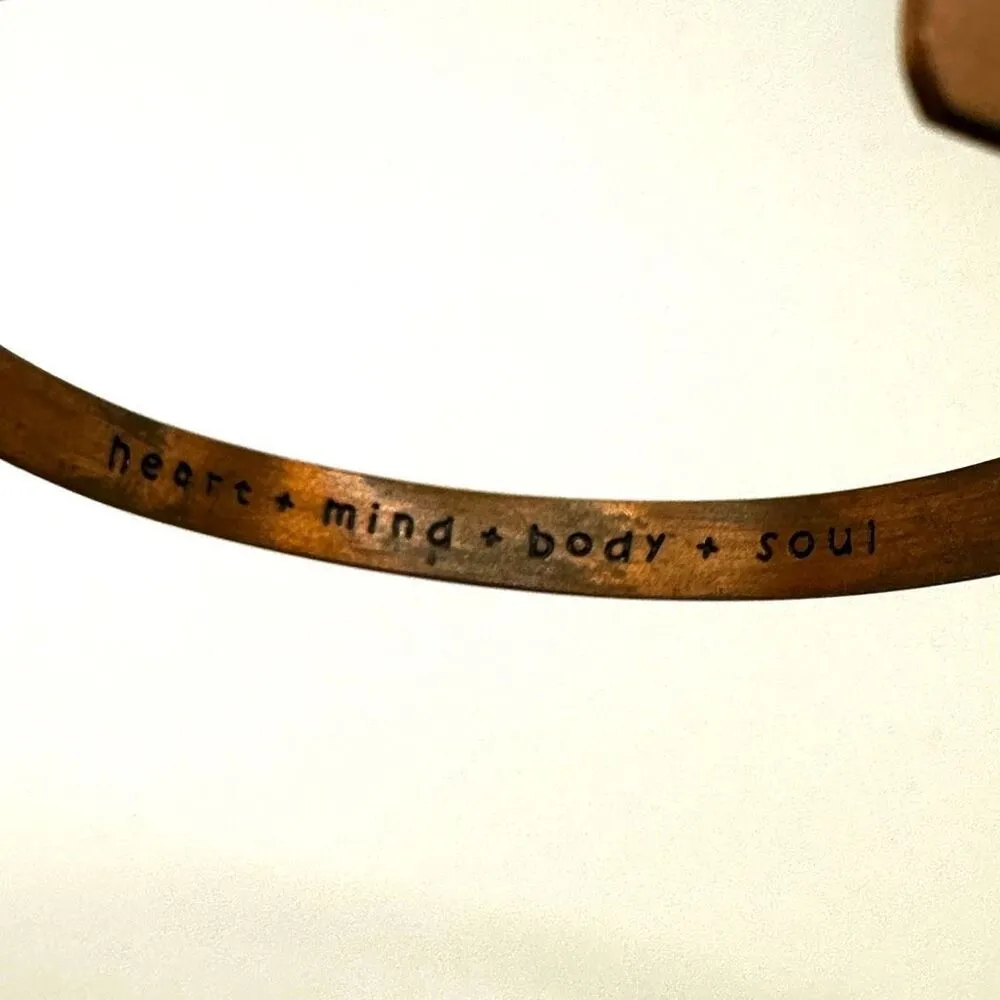 copper heart mind body solid open cuff inspirational bracelet - Image 2