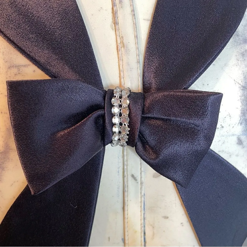 90s Vintage De Laru Linda Bernell Velvet Gown Front Slit Bow Rhinestone‎ 5/6 Purple Size undefined - Image 8