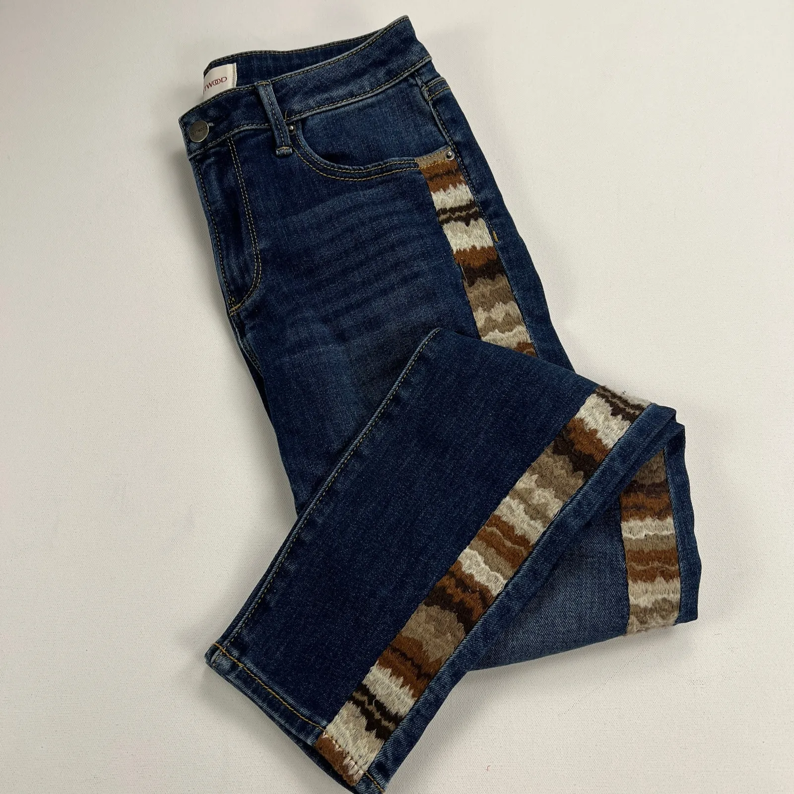 Driftwood Jackie High Rise Jeans Southwest Embroidered Neutral Browns Size 26x28 - Image 12