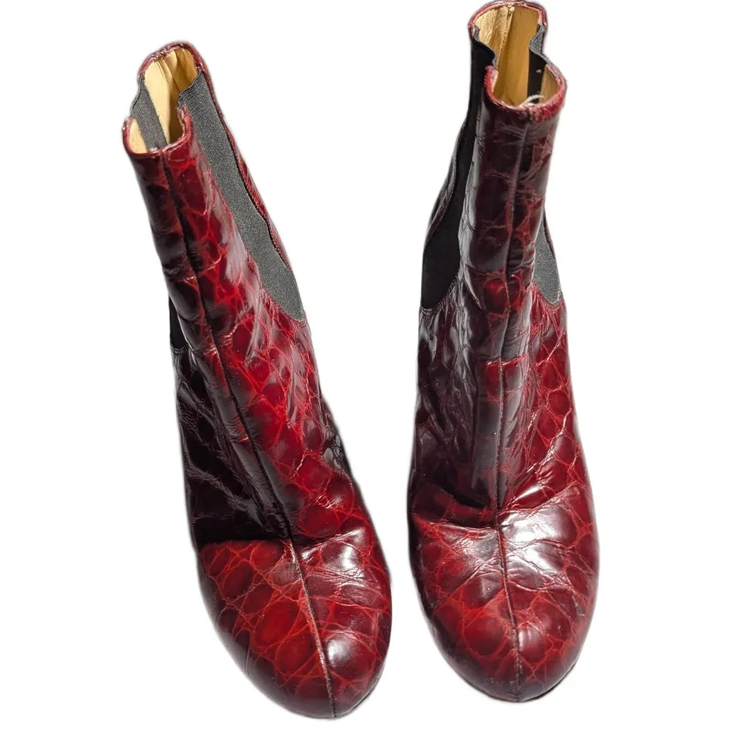 Kate Spade Katrina Red Croc Embossed Leather Stiletto Chelsea Ankle Boots Sz 7 - Image 2