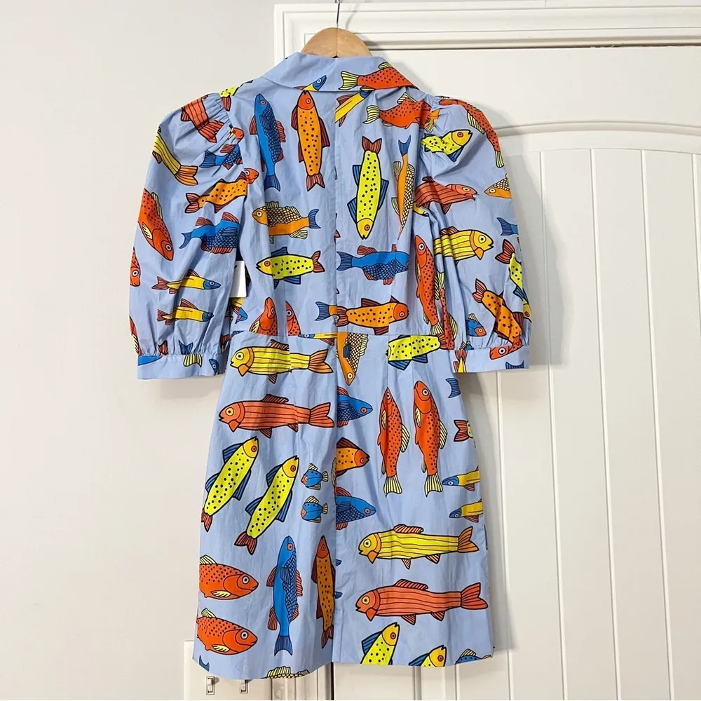 NWT LHD Casitas Printed Cotton Blend Poplin Mini Dress Corsican Trout Size 2 - Image 7