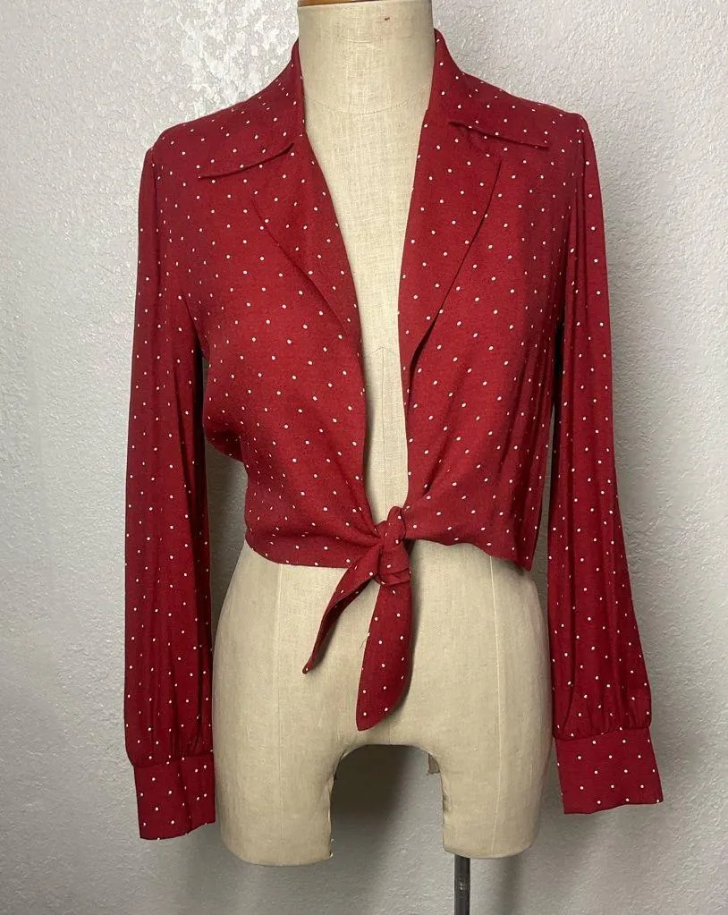 REFORMATION Dotty Polka Dot Tie Front Long Sleeve Blouse XS - Image 2