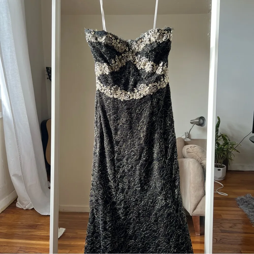 marchesa notte Gilded Gold Strapless Gown maxi dress size 4 CL Black - Image 2