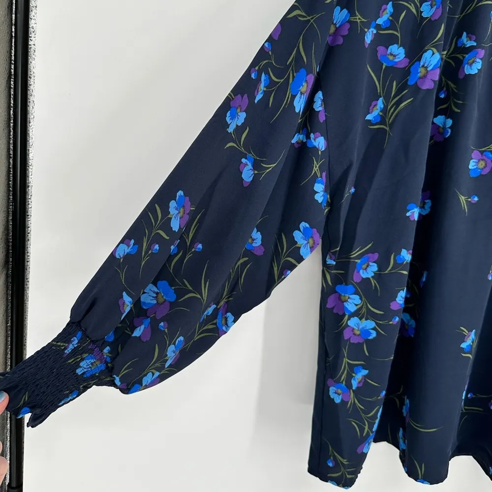 Sugarlips Torun Floral Split Neck Blouse size 1X Navy/Purple NWT Long Sleeve - Image 7