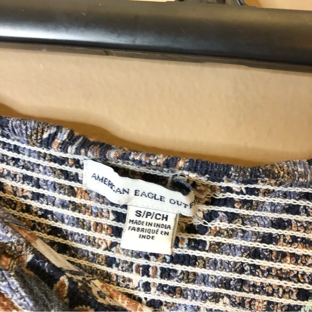 American Eagle Culotte Paisley Pull on Shorts‎ Blue Brown Small - Image 3