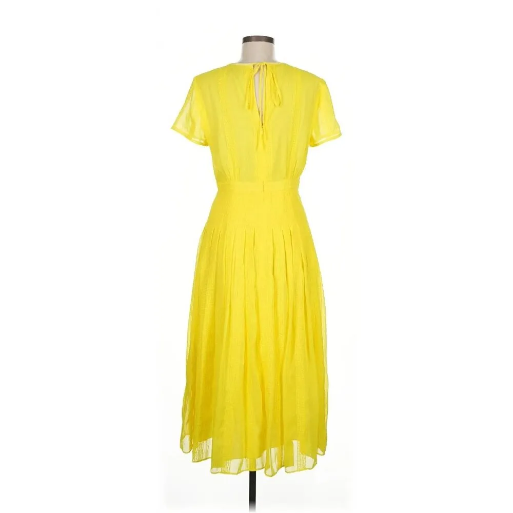 NWT J.Crew Midi in Bright Kiwi Yellow Embroidered Chiffon Short Sleeve Dress 2 - Image 10