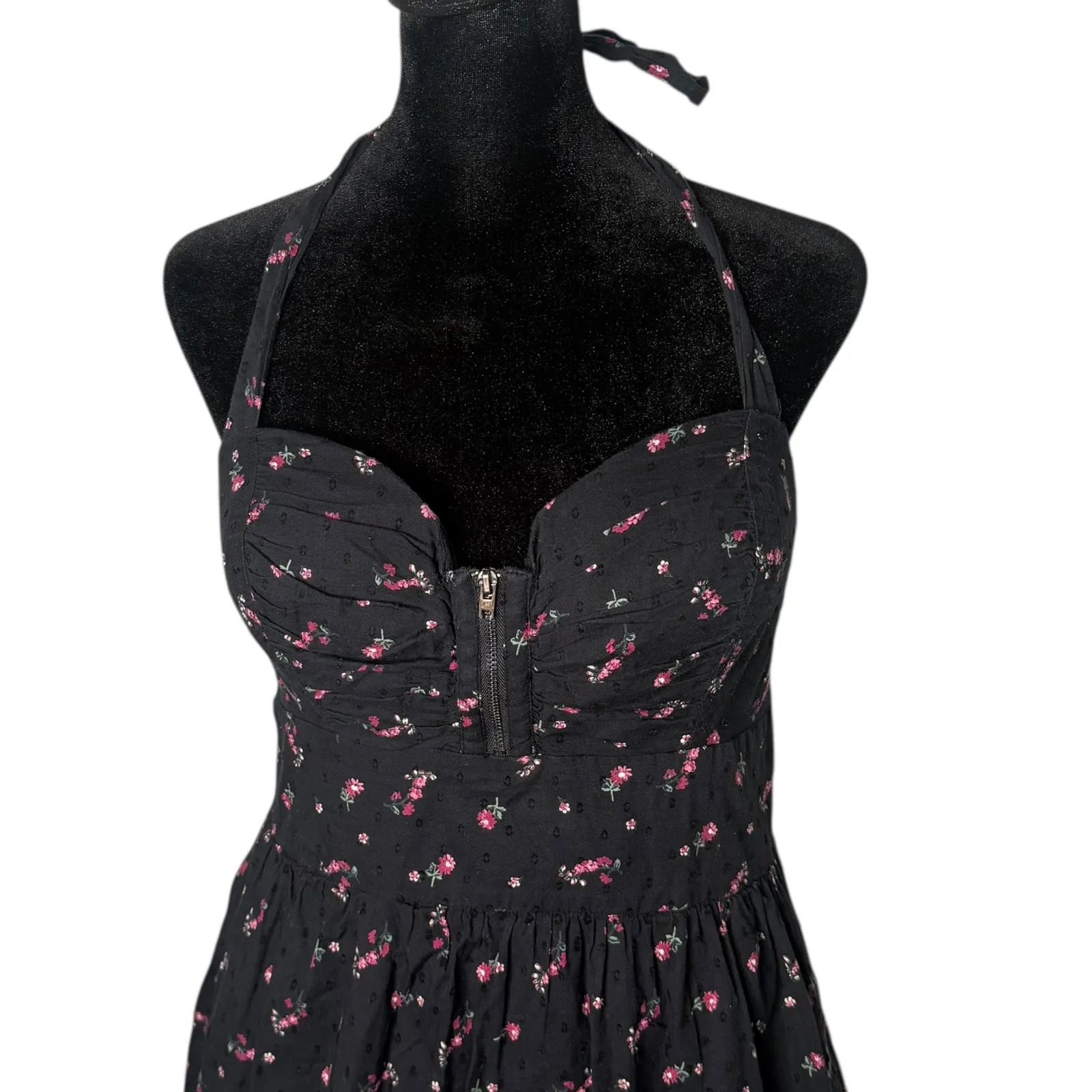 GUESS Black Floral Mini Halter Dress Size 11 Sweetheart Neckline Whimsigoth Pink - Image 4