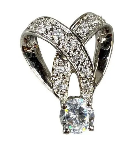 Pendant Necklace Slide CZ Rhinestones Silver Color Metal Lots of Sparkle - Image 1