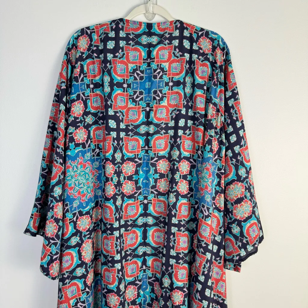 Tolani Collection Kimono Longline Cardigan 1X Blue Red Multicolor Abstract Print - Image 7
