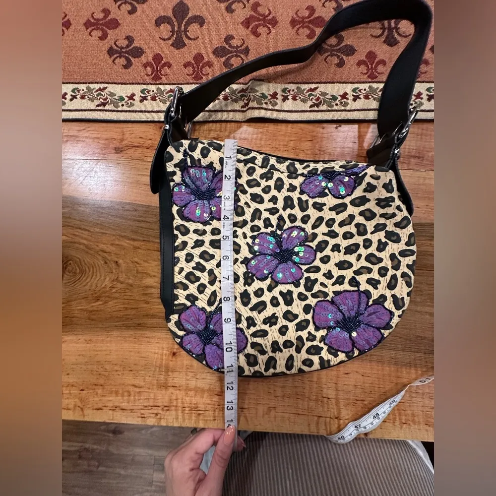 NWOT Prezzo Hibiscus Flower Animal Cheetah Print New Handbag Purple - Image 4