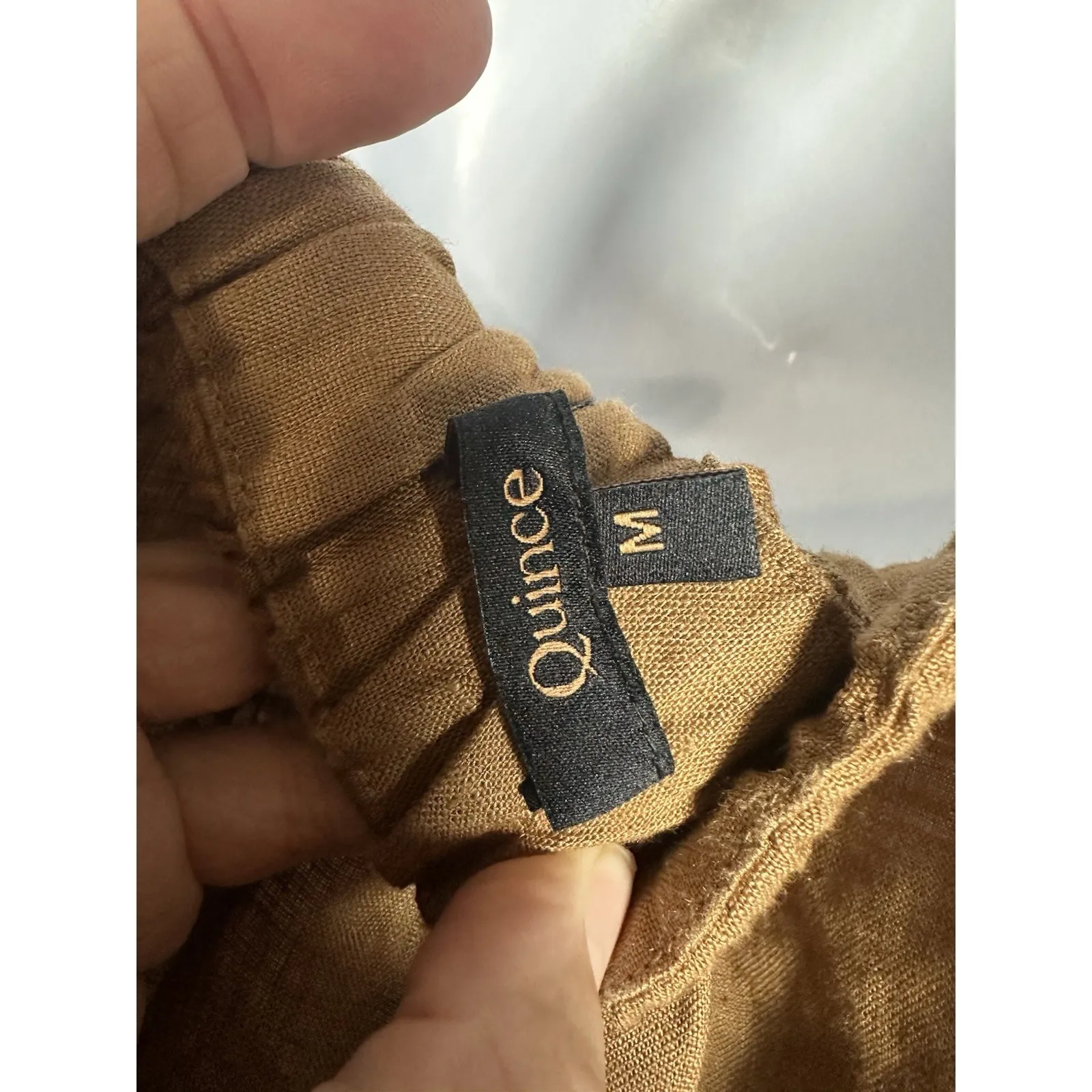 Quince 100% European Linen Trapeze Linen Dress Golden Brown NWOT Size M - Image 4