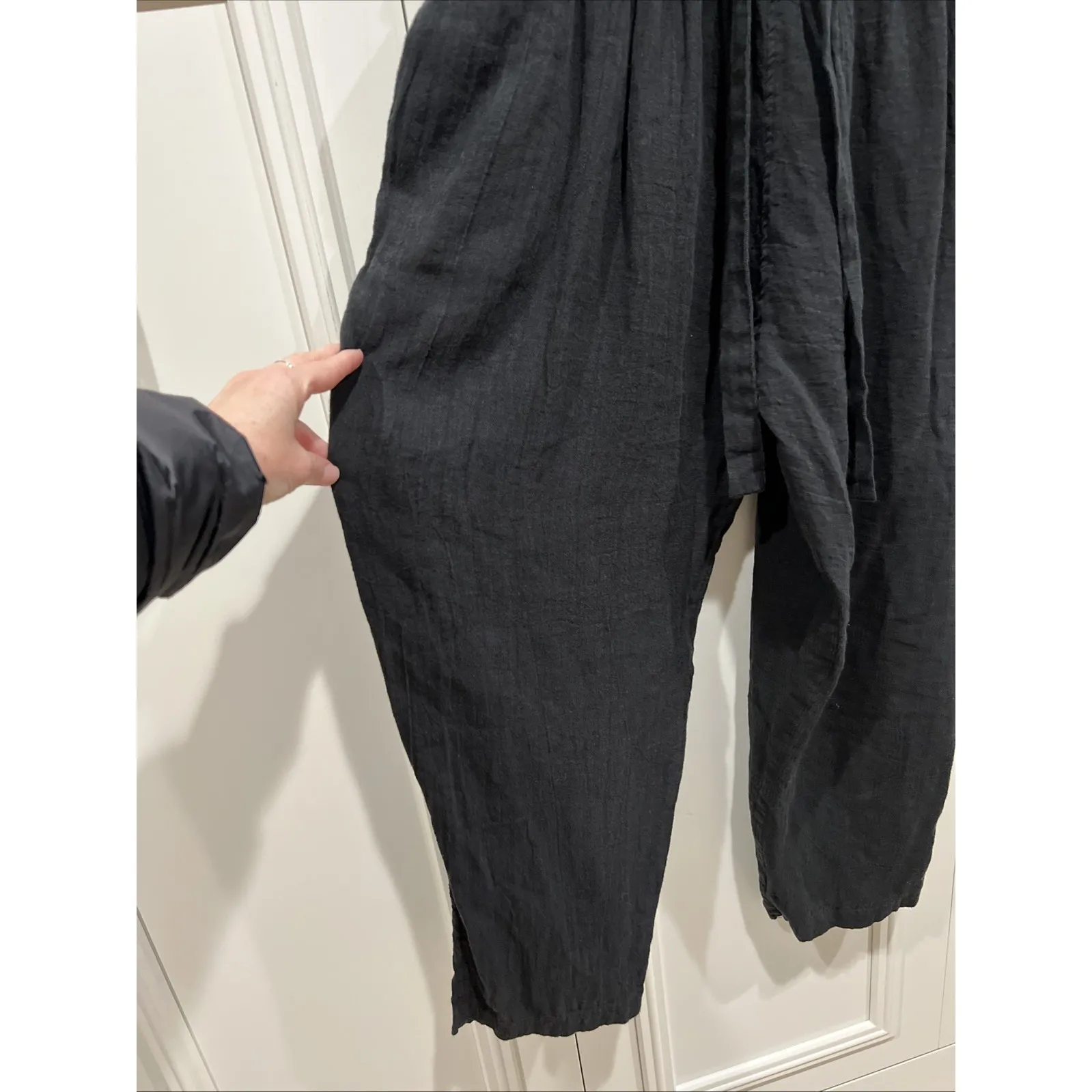 Ichi Antiquites Black Linen Pull On Pants Lagenlook Boho Granola Minimalist Size M - Image 2