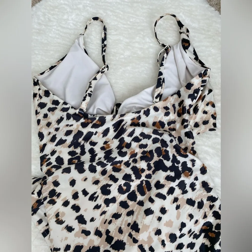Aerie Leopard Print Wrap One Piece Full Coverage Swimsuit, Size Large - Image 5