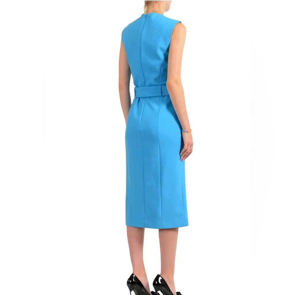 Hugo Boss Women’s “Dadorina” Bright Blue V-Neck Belted Sleeveless Pencil Dress - Image 3