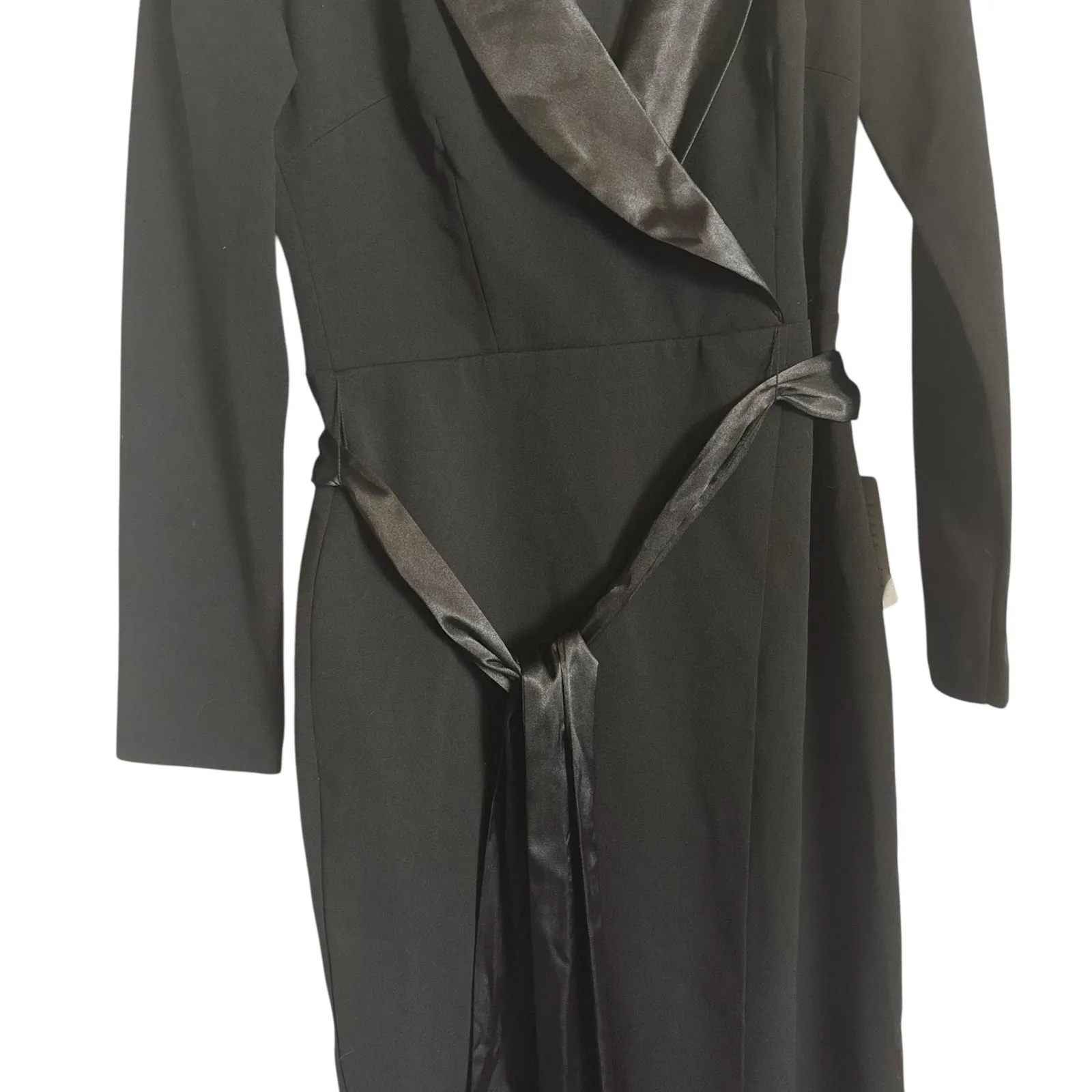 Eliza J Black Tuxedo Long Sleeve Cocktail Evening Formal Parry Wrap Gown Size 6 - Image 11