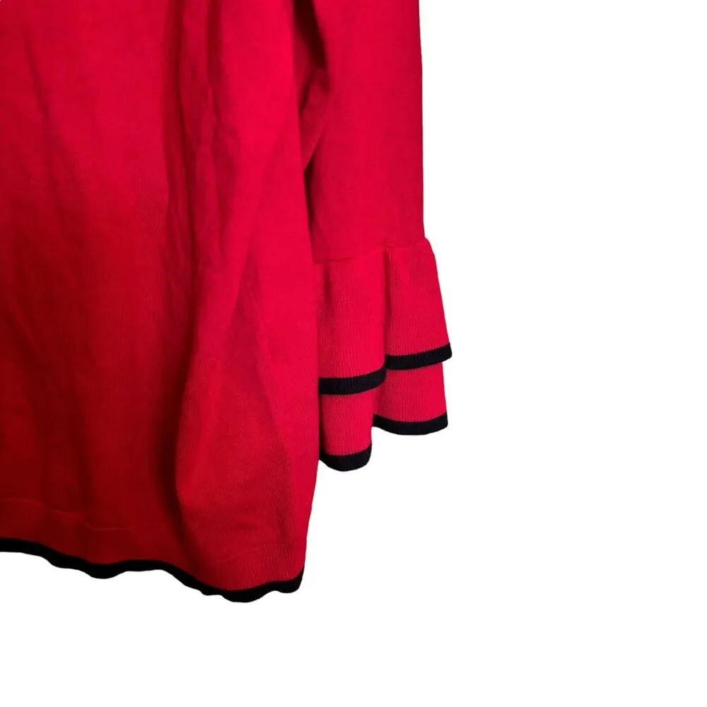 Calvin Klein Sweater Top Womens 2X Red Black Trim Tiered Bell Sleeves Blouse - Image 4