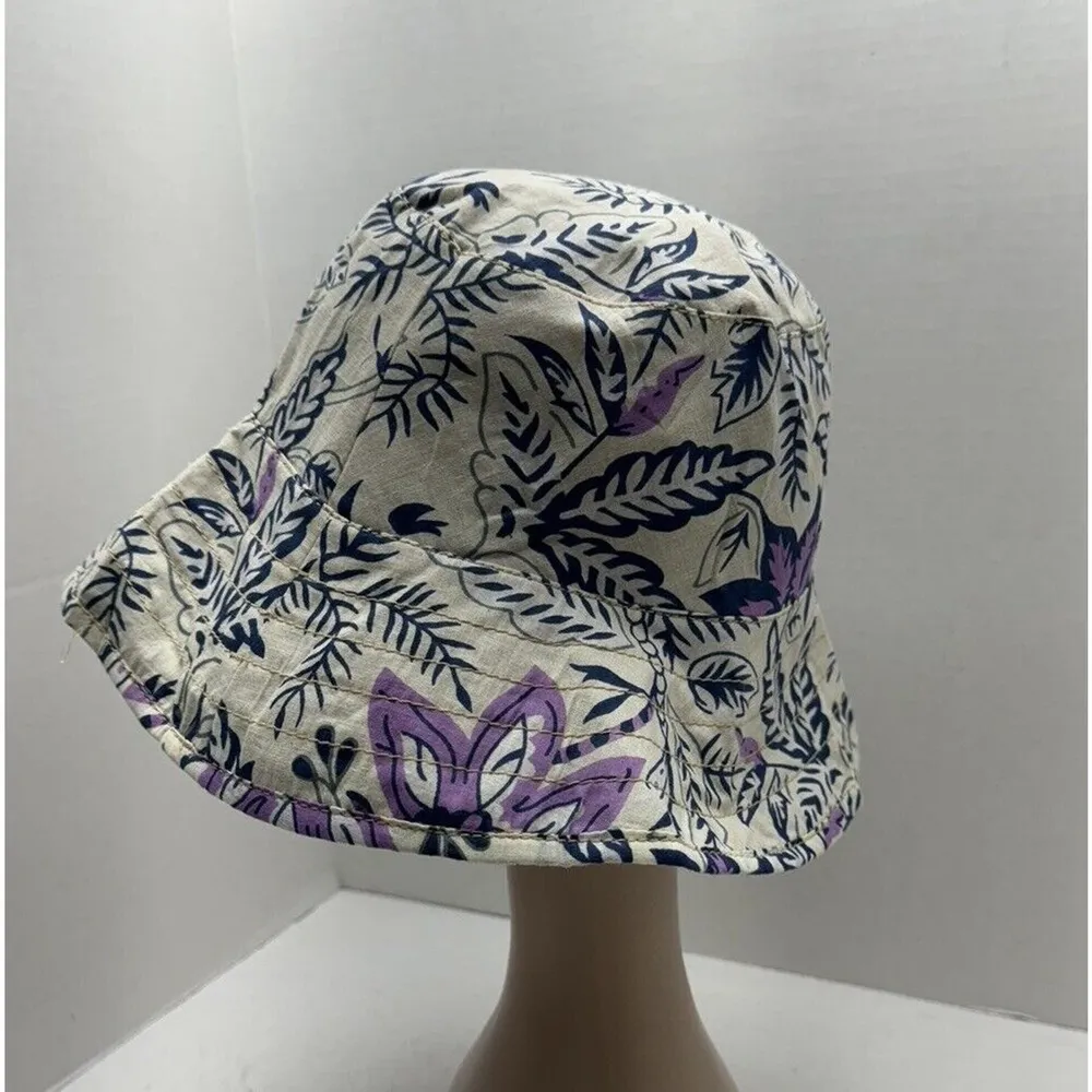 Hat Attack Bucket Hat 100% Cotton Floral Outdoor Hiking Ivory Purple Bea… - Image 3