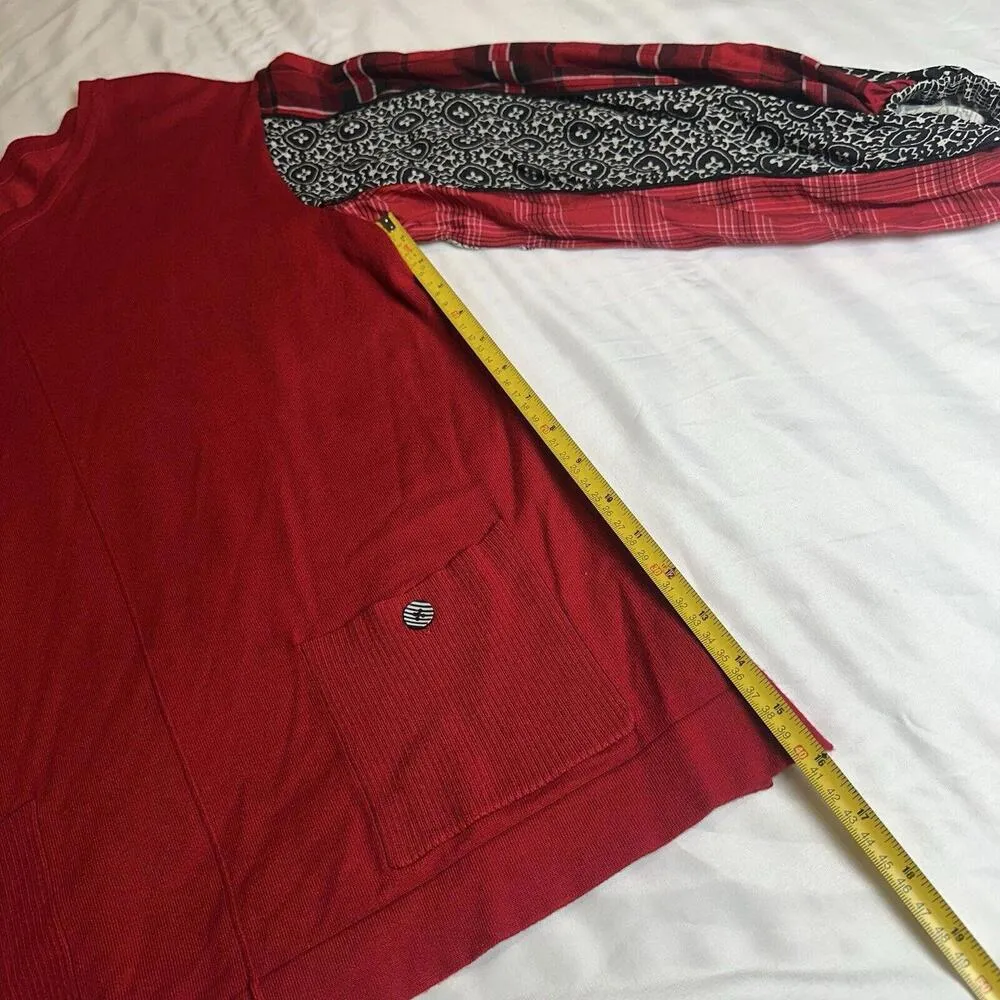 John Mark Red Knit Pullover Sweater Tunic Mixed Print 3/4 Sleeve Sz S Small - Image 5