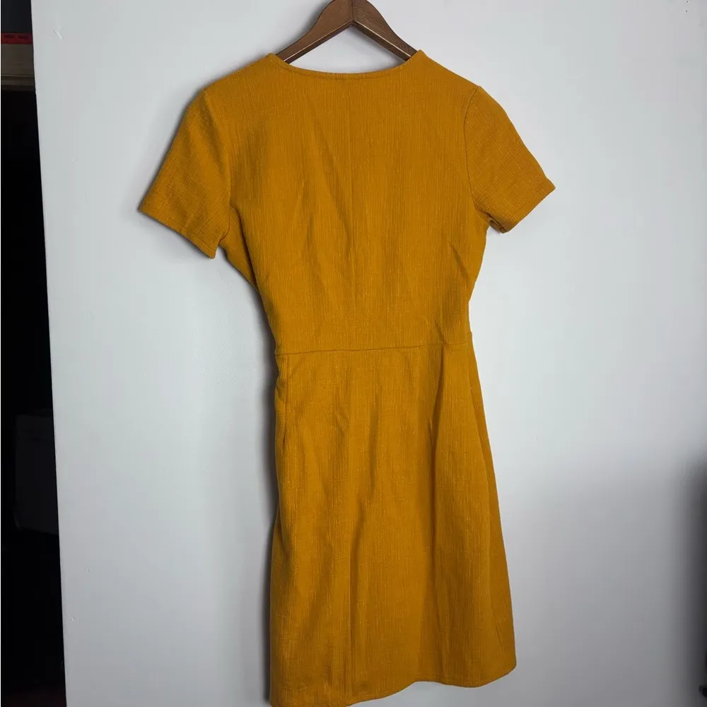 J. Crew Textured Wrap-Style Short Sleeve Yellow Mustard Dress - Image 8