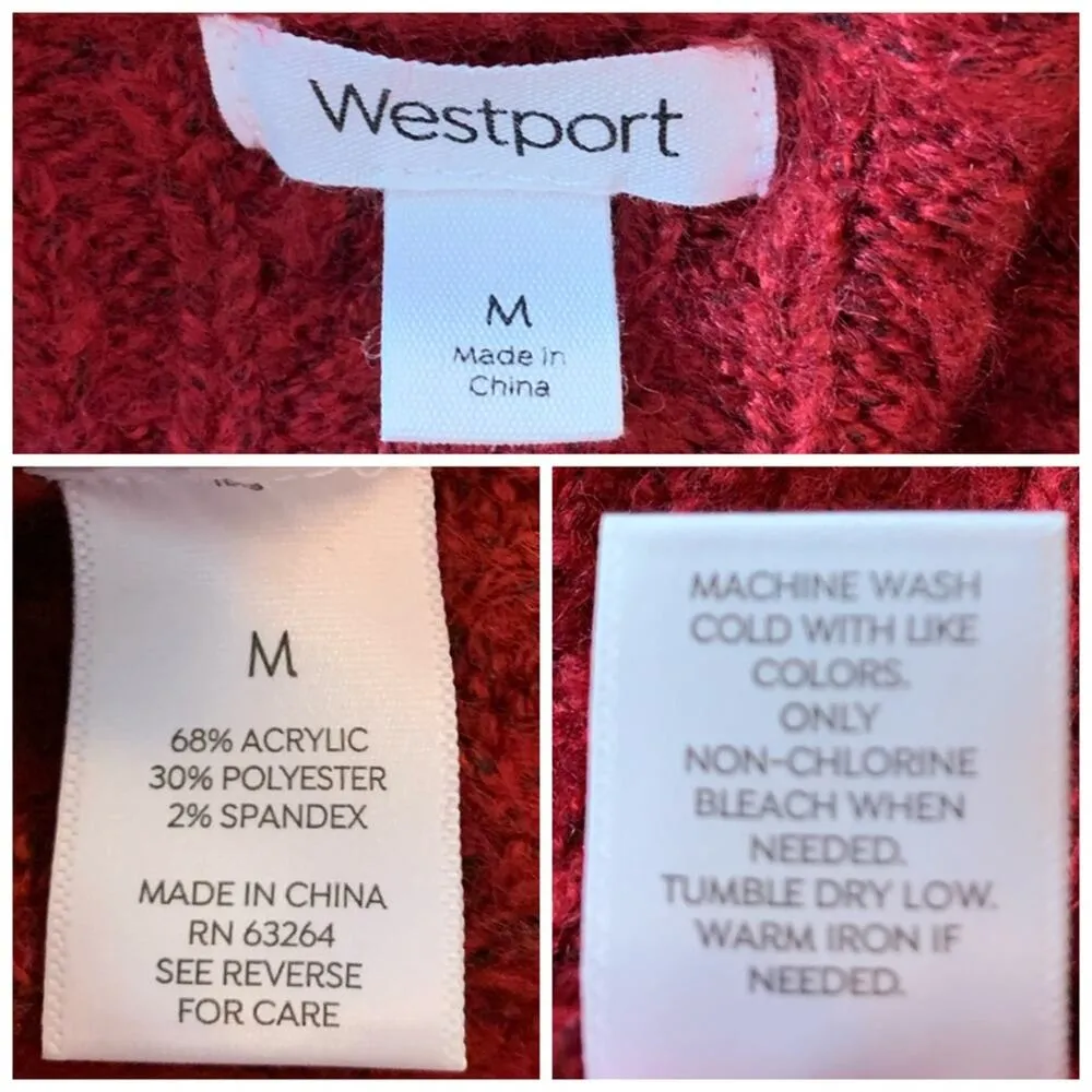 Dressbarn Westport Red Cowl Neck Sweater Women's Cable Knit Medium - Image 10