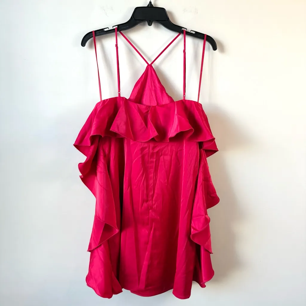 Jewel Badgley Mischka Amelia Ruffled Satin Mini Dress Deep Rose 10 - Image 5