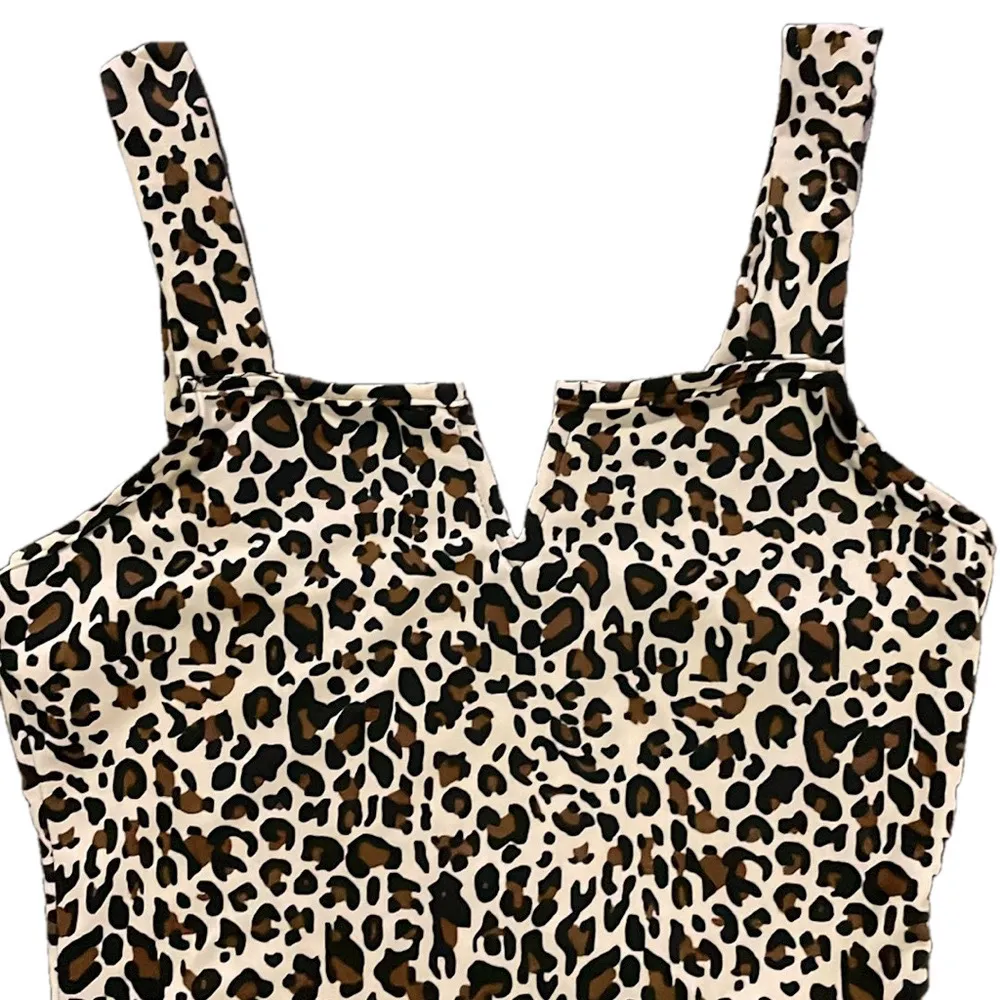 Leopard Print V Neck Knit Bodysuit Womens Small - Image 3