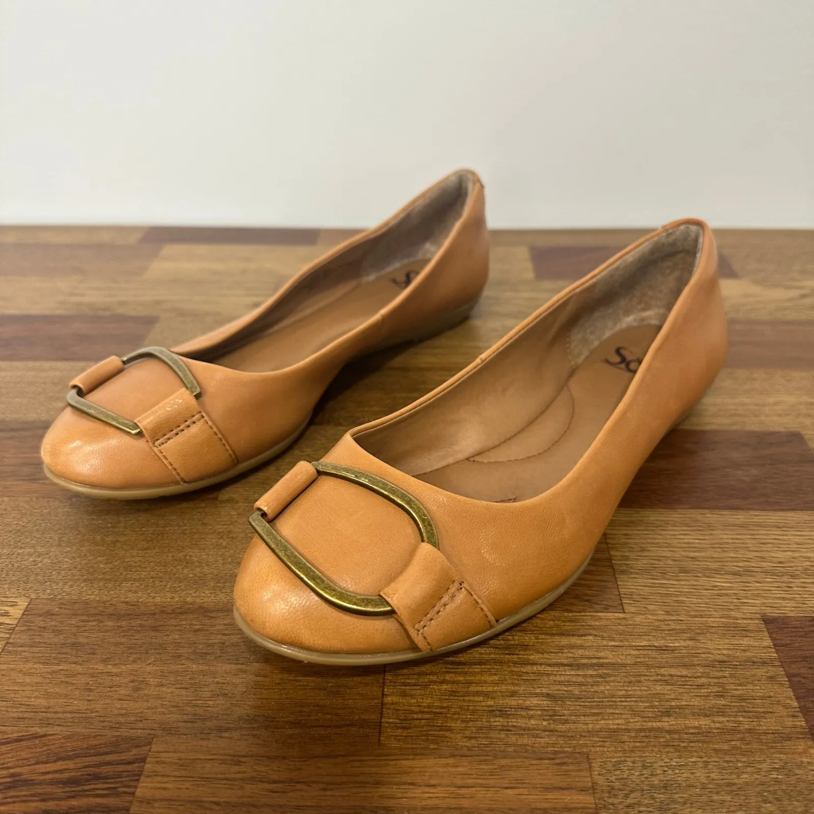 Sofft Womens Flats 7.5 Brown Leather Buckle Comfort Slip On Ballet Career - Image 6