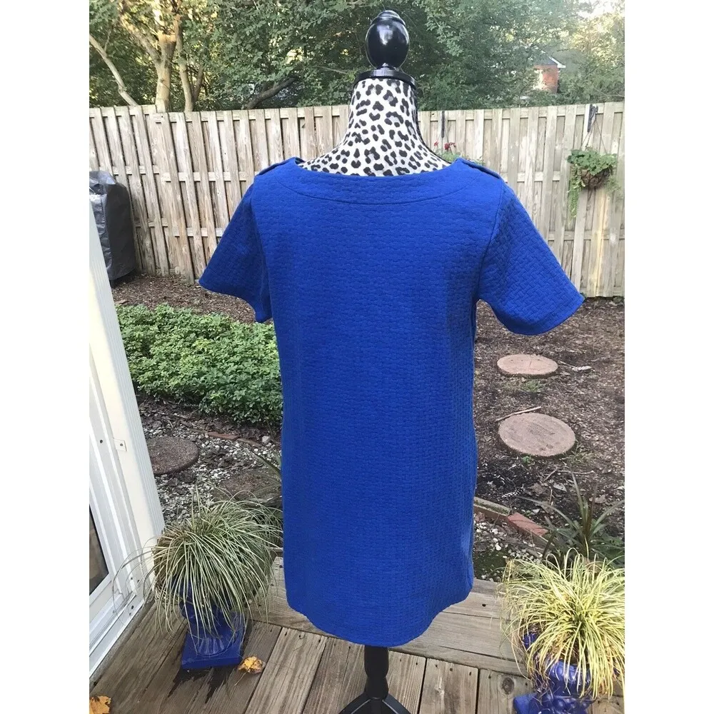 Lands End Dress Womens M/P 10-12 Blue Short Sleeve Stretch Sheath Fitted Career - Image 2