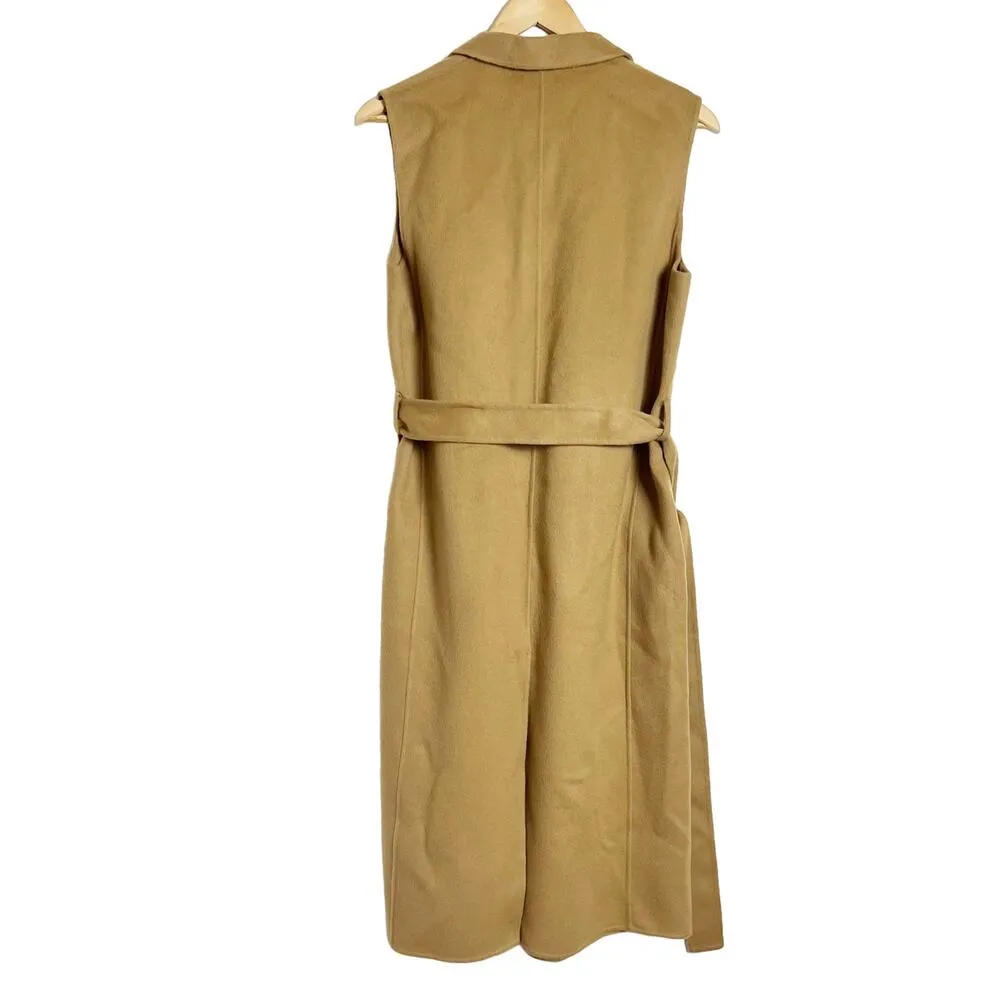 Theory Long Clairene Tan Wool Cashmere Sleeveless Belted Coat Size Petite - Image 6