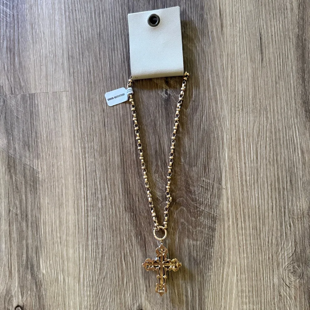 Urban Outfitters Gold Caterina Pearl Cross Necklace NWT - Image 5